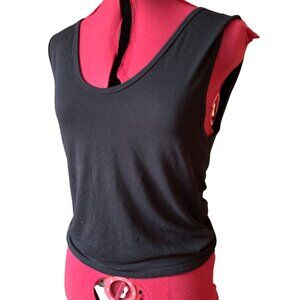 GENTLE FLAWN - Black jersey Tank Top - U neck - back twist detail - crop - large